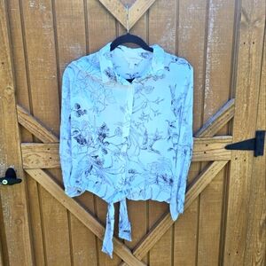 LC Lauren Conrad Blue 3/4 Sleeve Button Down Blouse